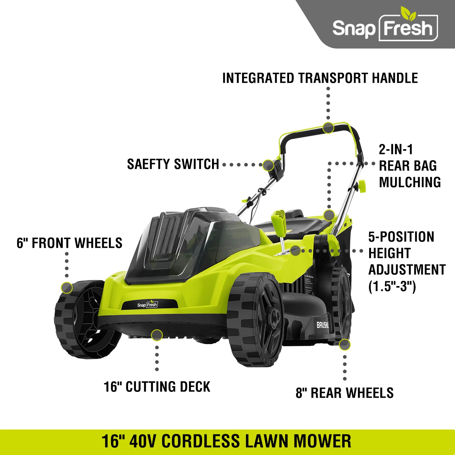 SnapFresh 16 Inch Brushless Electric Lawn Mower(LM3801)