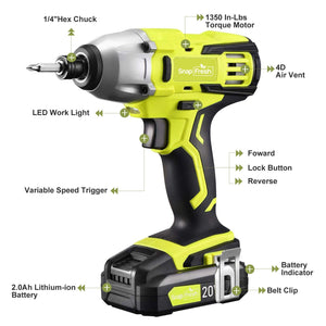 20V Impact Driver Set with 2.0Ah Li-ion Battery and Charger (BBT-POB04) - SnapFresh