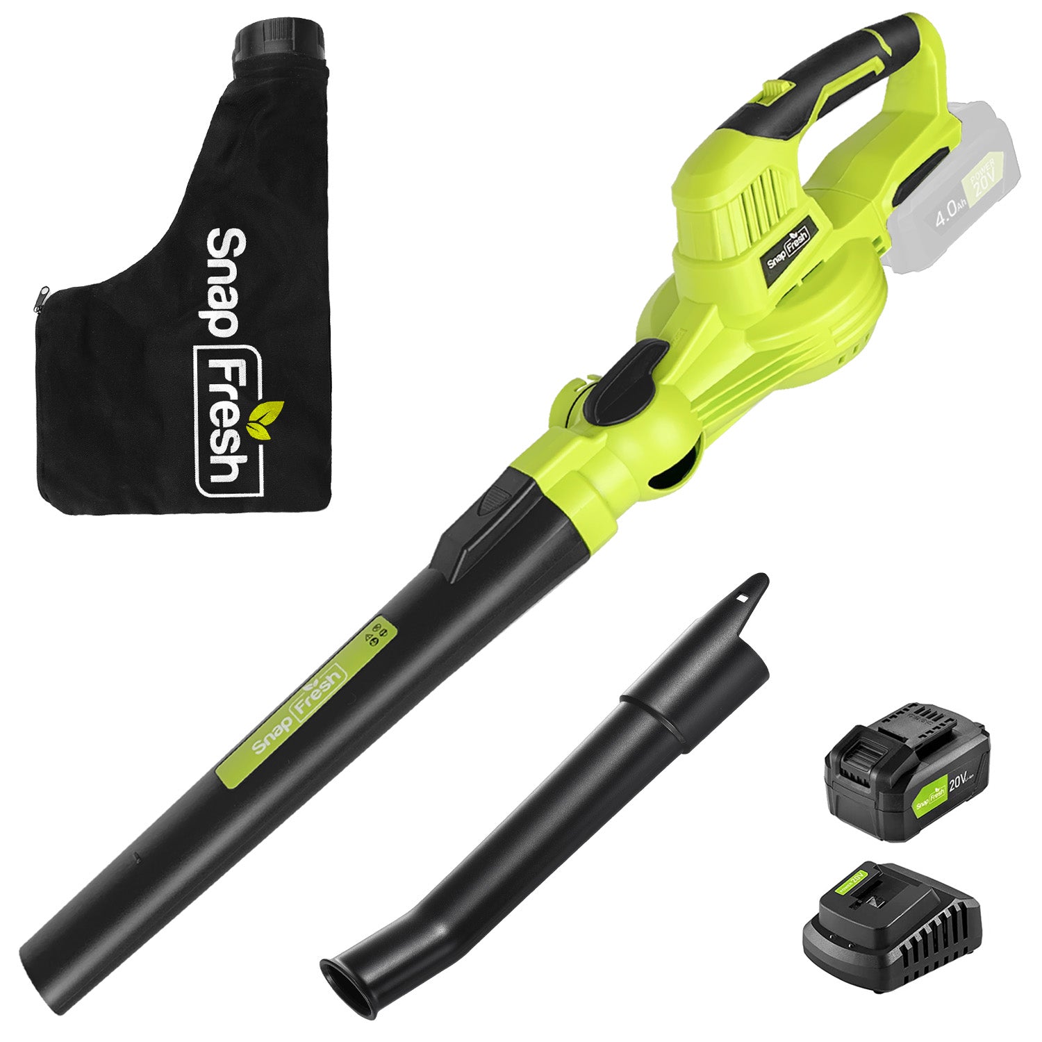 20V Cordless 2-in-1 leaf blower/Vacuum (130CFM/120MPH), 4.0Ah Li-ion Battery and Charger (BBT-YOR03)