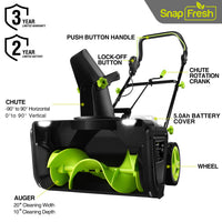 SnapFresh 40V Brushless Cordless Snow Blower 20”