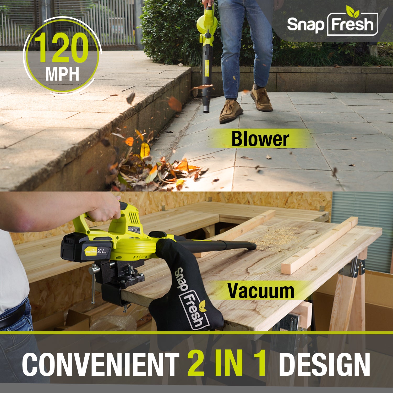 20V Cordless 2-in-1 leaf blower/Vacuum (130CFM/120MPH), 4.0Ah Li-ion Battery and Charger (BBT-YOR03)