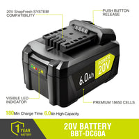 SnapFresh 20V 6.0Ah Lithium Ion Battery