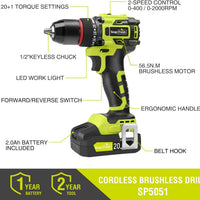 SnapFresh 20V Brushless Cordless Drill Driver