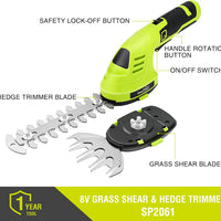 8V Cordless Hedge Trimmer and Grass Shear with Rotating Head