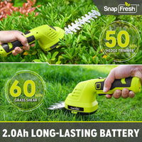 8V Cordless Hedge Trimmer and Grass Shear with Rotating Head