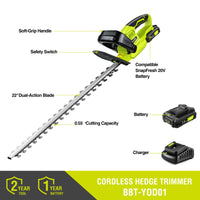 20V Cordless Hedge Trimmer with 2.0Ah Li-ion Battery and Charger (BBT-YOD01)